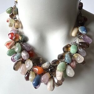 Vintage Natural Chunky Multi Stone Bib Necklace Loaded w Healing Properties